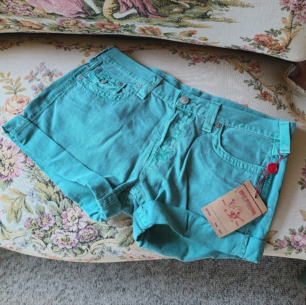 True Religion Jayde Light Emerald Boyfriend Fit Shorts